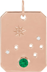 14K Gold Round Natural Emerald & Natural Diamond Zodiac Constellation Necklace or Pendant - Rose Gold