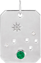 14K Gold Round Natural Emerald & Natural Diamond Zodiac Constellation Necklace or Pendant - White Gold