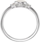 14K Gold Round Natural White Opal & Natural Diamond Cabochon Halo-Style Ring - White Gold - view 2
