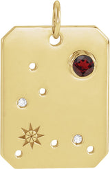 14K Gold Round Natural Mozambique Garnet & Natural Diamond Zodiac Constellation Necklace or Pendant - Yellow Gold