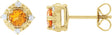 14K Gold Round Natural Citrine & Natural Diamond Halo-Style Birthstone Earrings – 4.5mm Stones - Yellow Gold