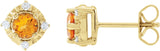 14K Gold Round Natural Citrine & Natural Diamond Halo-Style Birthstone Earrings – 4.5mm Stones - Yellow Gold