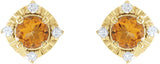 14K Gold Round Natural Citrine & Natural Diamond Halo-Style Birthstone Earrings – 4.5mm Stones - Yellow Gold - view 2