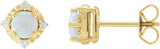 14K Gold Round Lab-Grown White Opal & Natural Diamond Halo-Style Birthstone Earrings - Yellow Gold