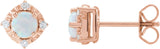 14K Gold Round Lab-Grown White Opal & Natural Diamond Halo-Style Birthstone Earrings - Rose Gold