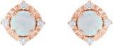 14K Gold Round Lab-Grown White Opal & Natural Diamond Halo-Style Birthstone Earrings - Rose Gold - view 2