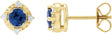 14K Gold Round Lab-Grown Blue Sapphire & Natural Diamond Halo-Style Birthstone Earrings – 4.5mm Stones - Yellow Gold