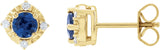 14K Gold Round Lab-Grown Blue Sapphire & Natural Diamond Halo-Style Birthstone Earrings – 4.5mm Stones - Yellow Gold