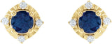 14K Gold Round Lab-Grown Blue Sapphire & Natural Diamond Halo-Style Birthstone Earrings – 4.5mm Stones - Yellow Gold - view 2