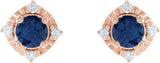 14K Gold Round Lab-Grown Blue Sapphire & Natural Diamond Halo-Style Birthstone Earrings – 4.5mm Stones - Rose Gold - view 2