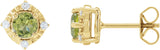 14K Gold Round Natural Peridot & Natural Diamond Halo-Style Birthstone Earrings – 4.5mm Stones - Yellow Gold