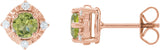 14K Gold Round Natural Peridot & Natural Diamond Halo-Style Birthstone Earrings – 4.5mm Stones - Rose Gold
