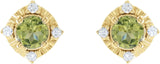 14K Gold Round Natural Peridot & Natural Diamond Halo-Style Birthstone Earrings – 4.5mm Stones - Yellow Gold - view 2