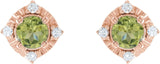 14K Gold Round Natural Peridot & Natural Diamond Halo-Style Birthstone Earrings – 4.5mm Stones - Rose Gold - view 2