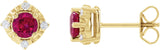 14K Gold Round Lab-Grown Ruby & Natural Diamond Halo-Style Birthstone Earrings – 4.5mm Stones - Yellow Gold