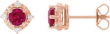 14K Gold Round Lab-Grown Ruby & Natural Diamond Halo-Style Birthstone Earrings – 4.5mm Stones - Rose Gold