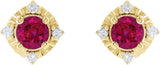 14K Gold Round Lab-Grown Ruby & Natural Diamond Halo-Style Birthstone Earrings – 4.5mm Stones - Yellow Gold - view 2