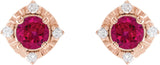 14K Gold Round Lab-Grown Ruby & Natural Diamond Halo-Style Birthstone Earrings – 4.5mm Stones - Rose Gold - view 2