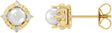 14K Gold Pearl Cultured White Freshwater Pearl & Natural Diamond Halo-Style Birthstone Earrings II - Yellow Gold