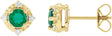 14K Gold Round Lab-Grown Emerald & Natural Diamond Halo-Style Birthstone Earrings – 4.5mm Stones - Yellow Gold