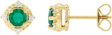 14K Gold Round Lab-Grown Emerald & Natural Diamond Halo-Style Birthstone Earrings – 4.5mm Stones - Yellow Gold