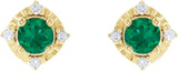 14K Gold Round Lab-Grown Emerald & Natural Diamond Halo-Style Birthstone Earrings – 4.5mm Stones - Yellow Gold - view 2