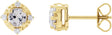 14K Gold Round Natural White Sapphire & Natural Diamond Halo-Style Birthstone Earrings