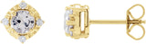 14K Gold Round Natural White Sapphire & Natural Diamond Halo-Style Birthstone Earrings