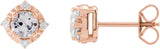 14K Gold Round Lab-Grown White Sapphire & Natural Diamond Halo-Style Birthstone Earrings – 4.5mm Stones - Rose Gold