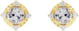 14K Gold Round Natural White Sapphire & Natural Diamond Halo-Style Birthstone Earrings - view 2