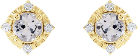 14K Gold Round Natural White Sapphire & Natural Diamond Halo-Style Birthstone Earrings - view 2