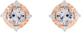 14K Gold Round Lab-Grown White Sapphire & Natural Diamond Halo-Style Birthstone Earrings – 4.5mm Stones - Rose Gold - view 2