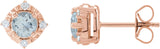 14K Gold Round Natural Aquamarine & Natural Diamond Halo-Style Birthstone Earrings – 4.5mm Stones - Rose Gold