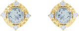14K Gold Round Natural Aquamarine & Natural Diamond Halo-Style Birthstone Earrings – 4.5mm Stones - Yellow Gold - view 2