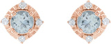 14K Gold Round Natural Aquamarine & Natural Diamond Halo-Style Birthstone Earrings – 4.5mm Stones - Rose Gold - view 2