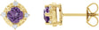 14K Gold Round Natural Amethyst & Natural Diamond Halo-Style Birthstone Earrings – 4.5mm Stones - Yellow Gold