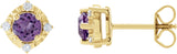 14K Gold Round Natural Amethyst & Natural Diamond Halo-Style Birthstone Earrings – 4.5mm Stones - Yellow Gold