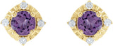 14K Gold Round Natural Amethyst & Natural Diamond Halo-Style Birthstone Earrings – 4.5mm Stones - Yellow Gold - view 2