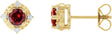 14K Gold Round Natural Mozambique Garnet & Natural Diamond Halo-Style Birthstone Earrings – 4.5mm Stones - Yellow Gold