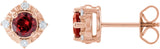 14K Gold Round Natural Mozambique Garnet & Natural Diamond Halo-Style Birthstone Earrings – 4.5mm Stones - Rose Gold