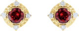 14K Gold Round Natural Mozambique Garnet & Natural Diamond Halo-Style Birthstone Earrings – 4.5mm Stones - Yellow Gold - view 2