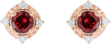 14K Gold Round Natural Mozambique Garnet & Natural Diamond Halo-Style Birthstone Earrings – 4.5mm Stones - Rose Gold - view 2