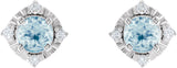 14K Gold Round Natural Sky Blue Topaz & Natural Diamond Halo-Style Birthstone Earrings – 4.5mm Stones - White Gold - view 2