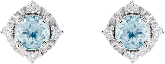 14K Gold Round Natural Sky Blue Topaz & Natural Diamond Halo-Style Birthstone Earrings – 4.5mm Stones - White Gold - view 2