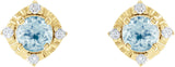 14K Gold Round Natural Sky Blue Topaz & Natural Diamond Halo-Style Birthstone Earrings – 4.5mm Stones - Yellow Gold - view 2