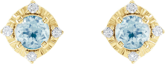 14K Gold Round Natural Sky Blue Topaz & Natural Diamond Halo-Style Birthstone Earrings – 4.5mm Stones - Yellow Gold - view 2