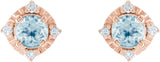 14K Gold Round Natural Sky Blue Topaz & Natural Diamond Halo-Style Birthstone Earrings – 4.5mm Stones - Rose Gold - view 2