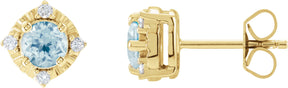 14K Gold Round Natural Sky Blue Topaz & Natural Diamond Halo-Style Birthstone Earrings – 4.5mm Stones - Yellow Gold