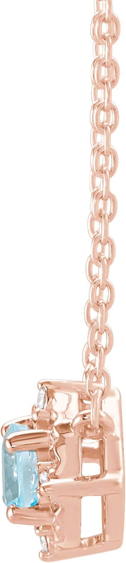 14K Gold Round Natural Sky Blue Topaz & Natural Diamond Birthstone Halo-Style Necklace - Rose Gold - view 4