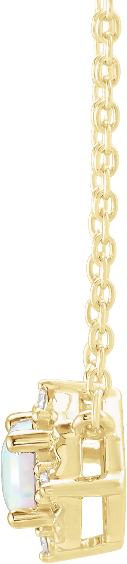 14K Gold Round Lab-Grown White Opal & Natural Diamond Birthstone Halo-Style Necklace - Yellow Gold - view 4